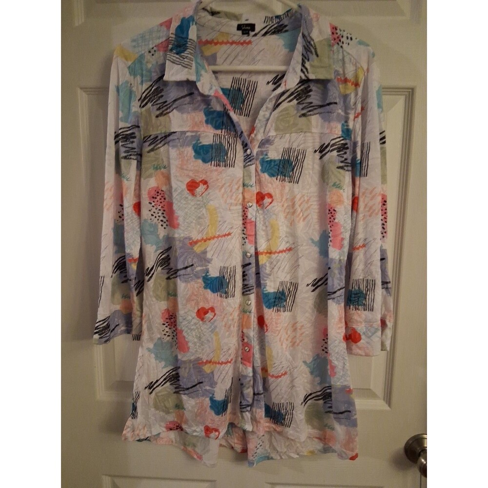 SHANA Size XS Art to Wear Button Front Semi-Sheer Blouse